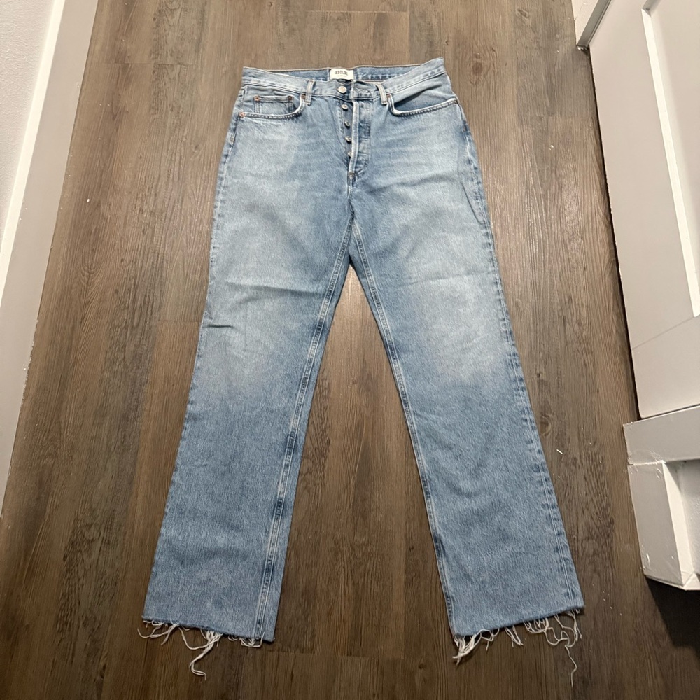 Agolde Straight Leg Denim Jeans Light Faded Blue